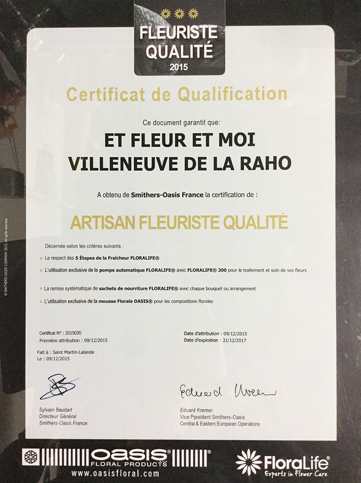 Certificat Artisant Fleuriste